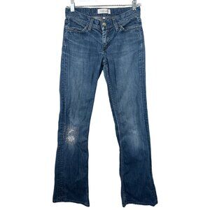 Habitual Jeans Sz 27 Distressed Embroidered Upcycled Low-Rise Boot-Cut Made USA